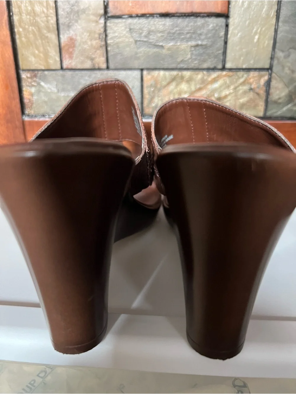 St. John's Bay Brown Leather Slip-On T-Strap Sandals